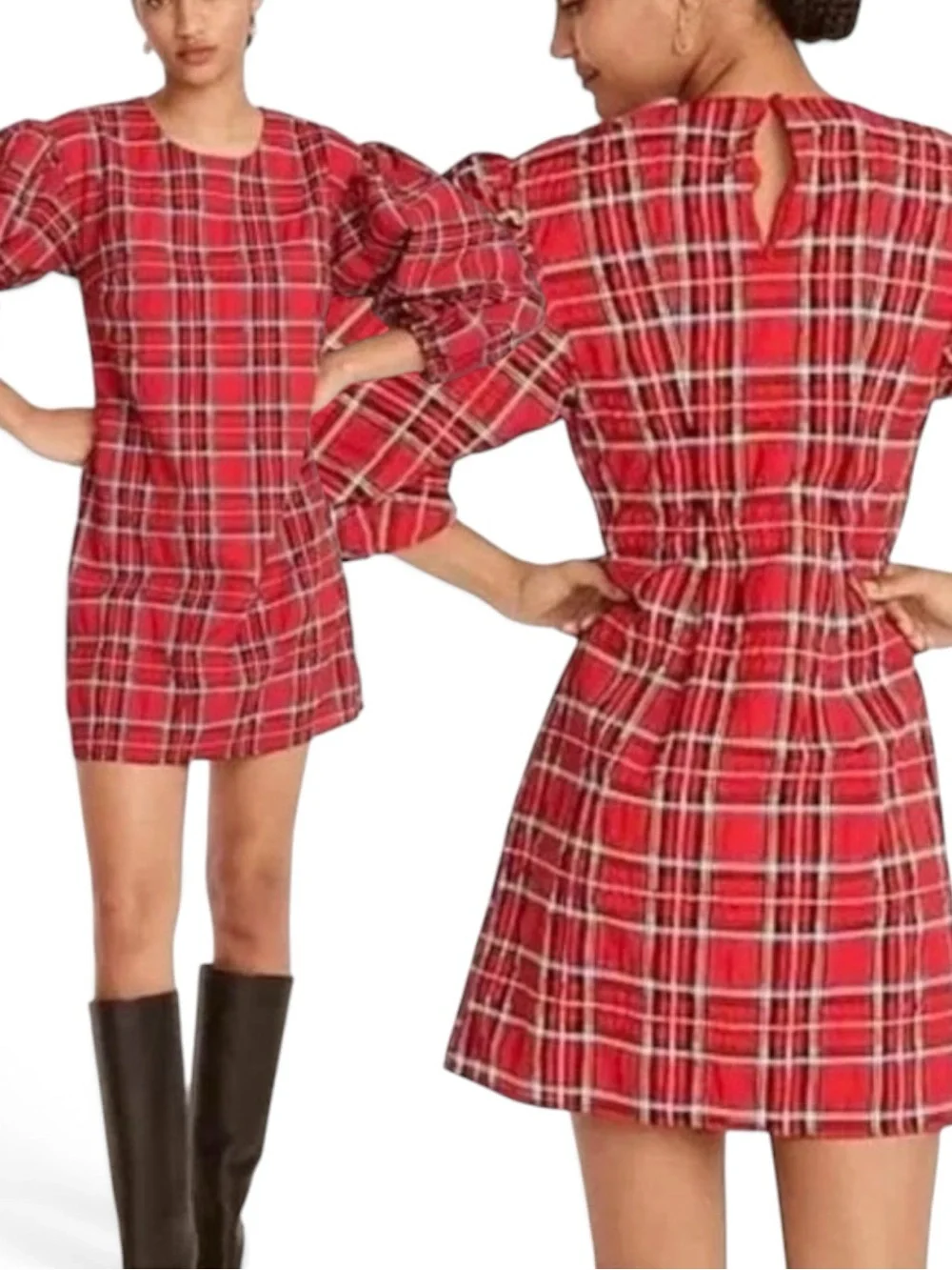 J.CREW PUFFED SLEEVE RED TARTAN DRESS — SIZE M, NWT